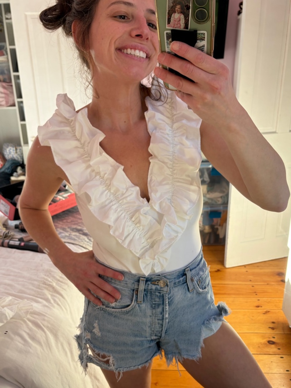 Westside White Ruffle One Piece Swimsuit Bodysuit Open Back S